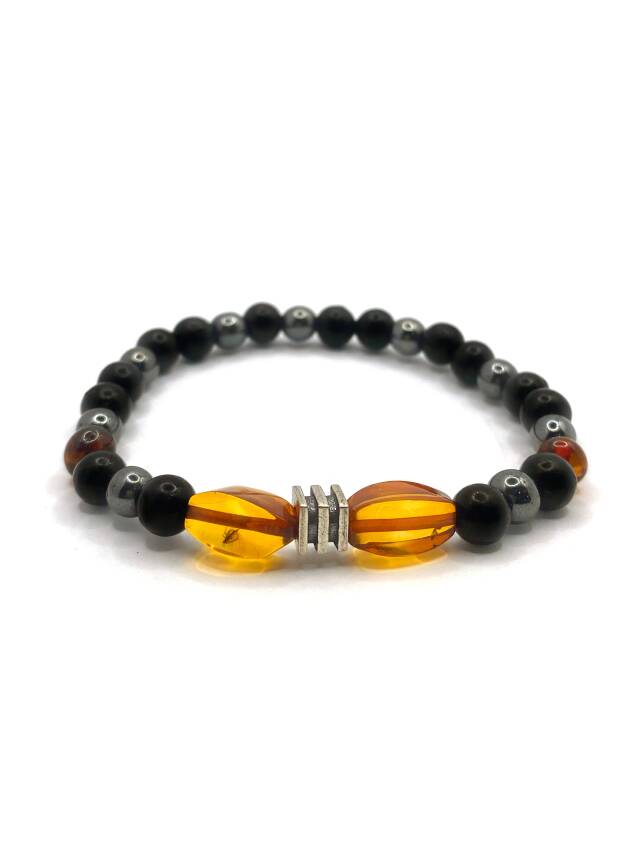 Orijinal Hakiki Kehribar - Shungite (Şungit) - Hematit Doğal Taş Misinalı Bileklik 6mm - 2