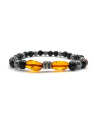 Orijinal Hakiki Kehribar - Shungite (Şungit) - Hematit Doğal Taş Misinalı Bileklik 6mm - 4