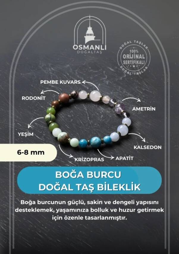 Osmanlı Doğal Taş Sertifikalı Boğa Burcu Doğal Taş Bileklik - 2