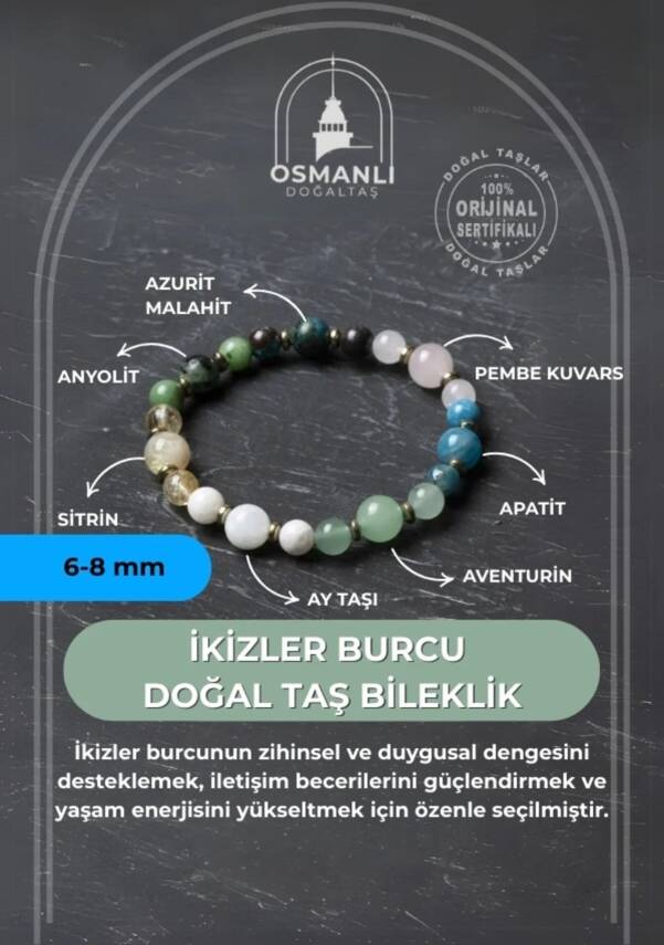 Osmanlı Doğal Taş Sertifikalı İkizler Burcu Doğal Taş Bileklik - 2