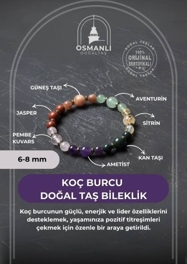 Osmanlı Doğal Taş Sertifikalı Koç Burcu Doğal Taş Bileklik - 2