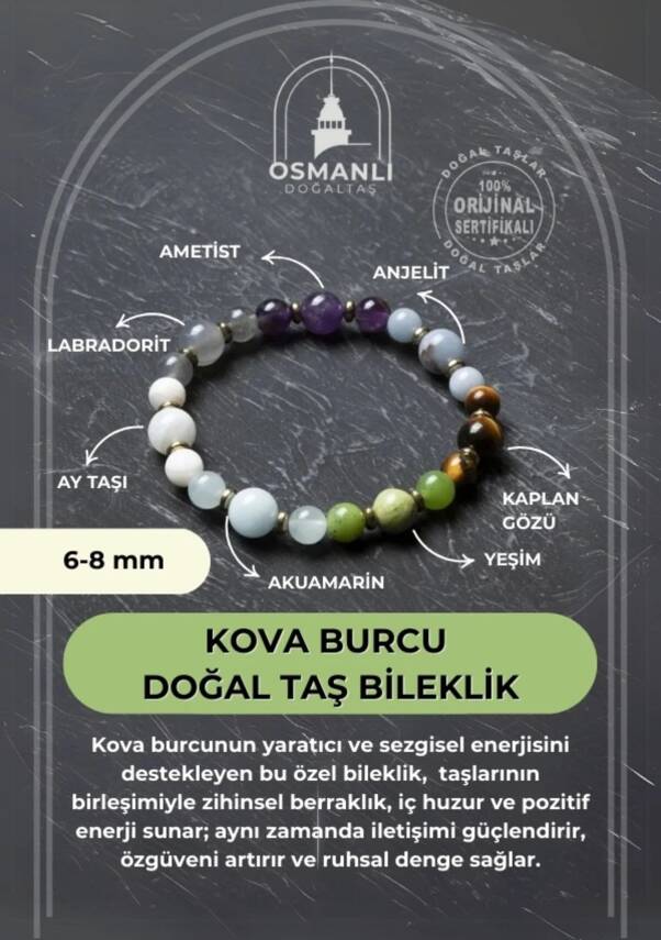 Osmanlı Doğal Taş Sertifikalı Kova Burcu Doğal Taş Bileklik - 2