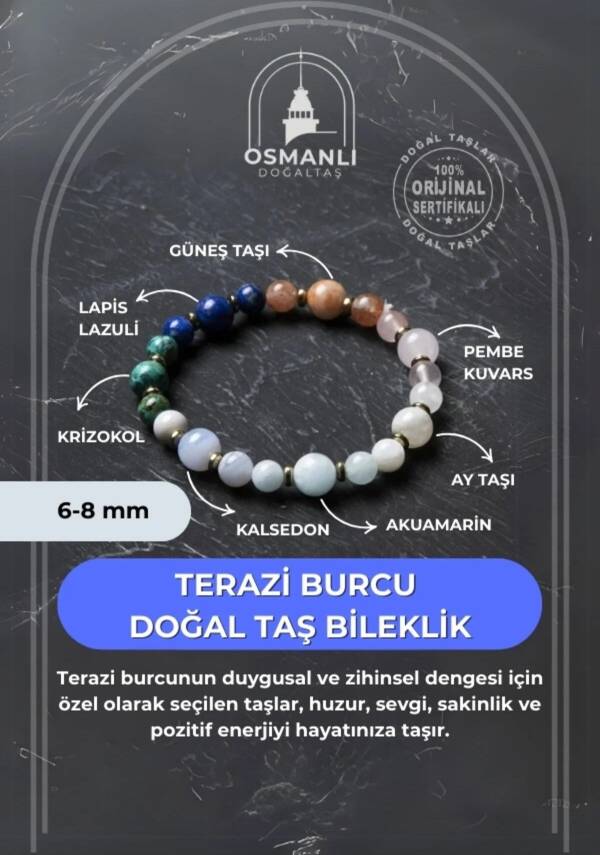 Osmanlı Doğal Taş Sertifikalı Terazi Burcu Doğal Taş Bileklik - 2