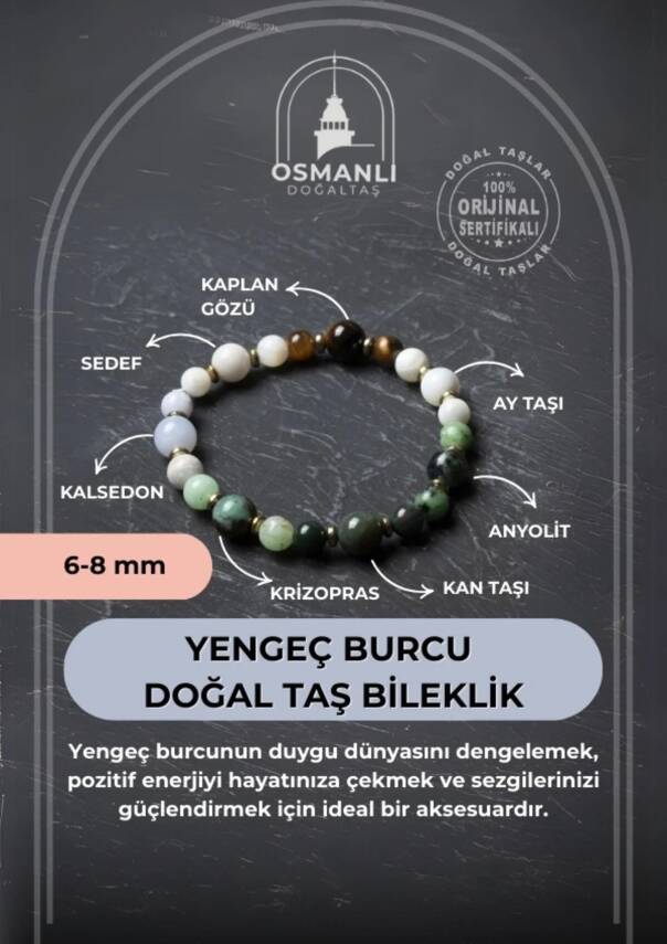 Osmanlı Doğal Taş Sertifikalı Yengeç Burcu Doğal Taş Bileklik - 2