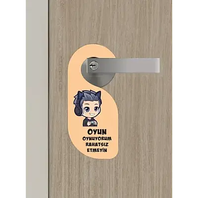 Oyun Oynuyorum Erkek Kapı Askısı Kapı Uyarı Levhası - 5