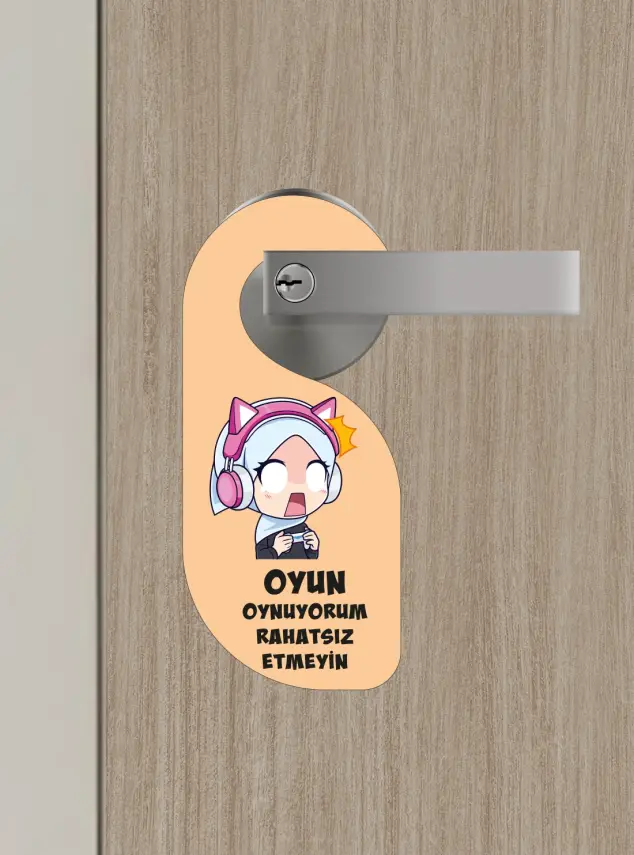 Oyun Oynuyorum Kız Kapı Askısı Kapı Uyarı Levhası - 1