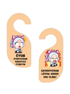 Oyun Oynuyorum Kız Kapı Askısı Kapı Uyarı Levhası - 2