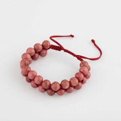 Pembe Jasper 8mm Çift Sıra Makrome Doğal Taş Bileklik - Doğal Taş
