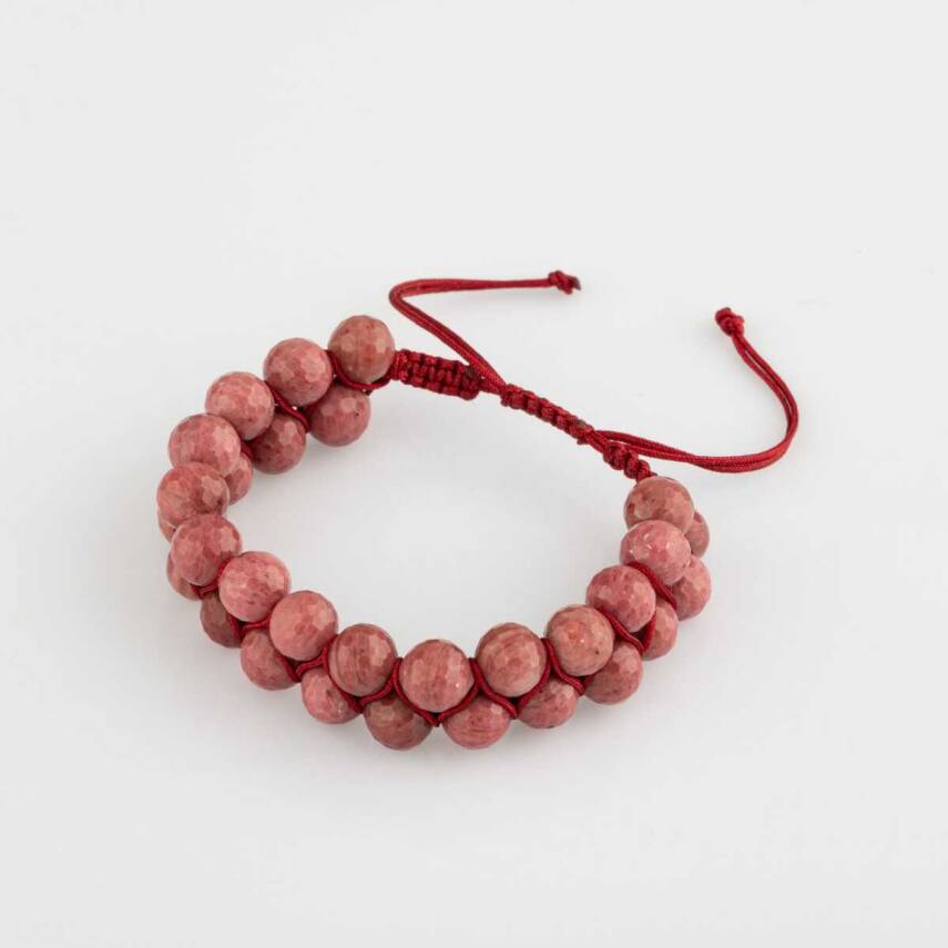 Pembe Jasper 8mm Çift Sıra Makrome Doğal Taş Bileklik - 1