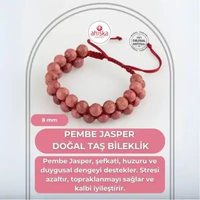 Pembe Jasper 8mm Çift Sıra Makrome Doğal Taş Bileklik - Doğal Taş (1)