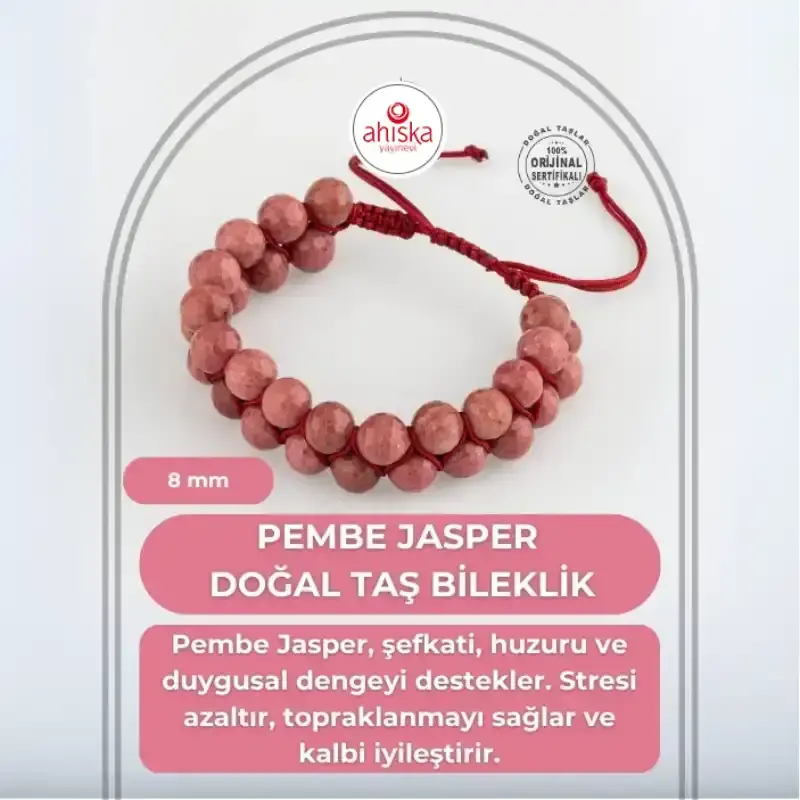 Pembe Jasper 8mm Çift Sıra Makrome Doğal Taş Bileklik - 2