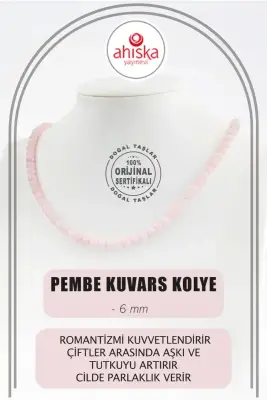 Pembe Kuvars 6 mm Dizi Doğal Taş Kolye - Doğal Taş (1)