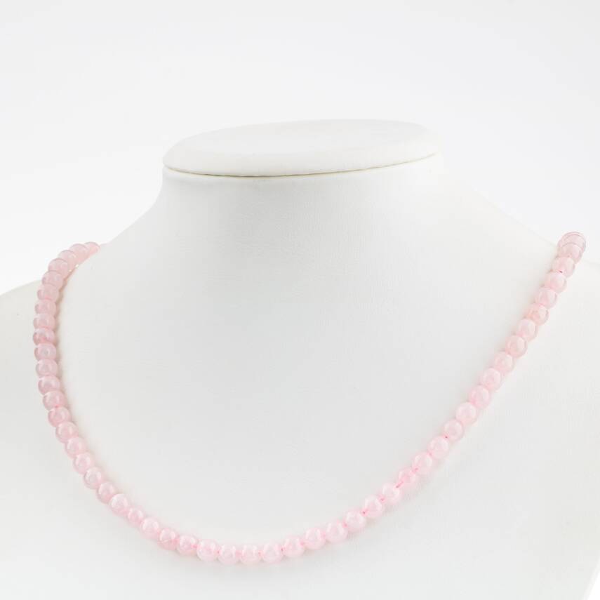 Pembe Kuvars 6 mm Dizi Doğal Taş Kolye - 2