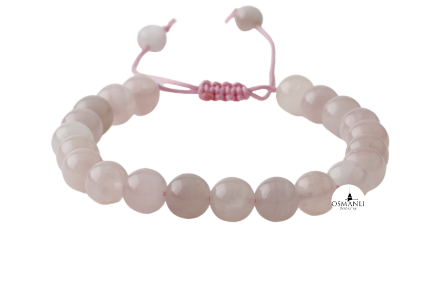 Pembe Kuvars 8mm Merdiven Kapama Doğal Taş Bileklik - 1