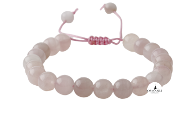 Pembe Kuvars 8mm Merdiven Kapama Doğal Taş Bileklik - 2