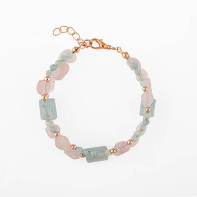 Pembe Kuvars-Akuamarin Doğal Taş Bileklik - Osmanlı Doğaltaş