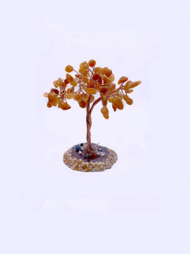 Pembe Kuvars Doğal Taş Ağaç - Akik Taşı Zemin Üzerine - 3