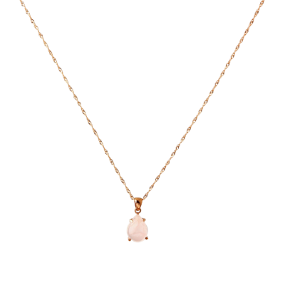 Pembe Kuvars Doğal Taş Gümüş Kolye, Gümüş Sarı Zincir - 2