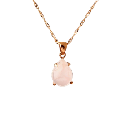 Pembe Kuvars Doğal Taş Gümüş Kolye, Gümüş Sarı Zincir - 3