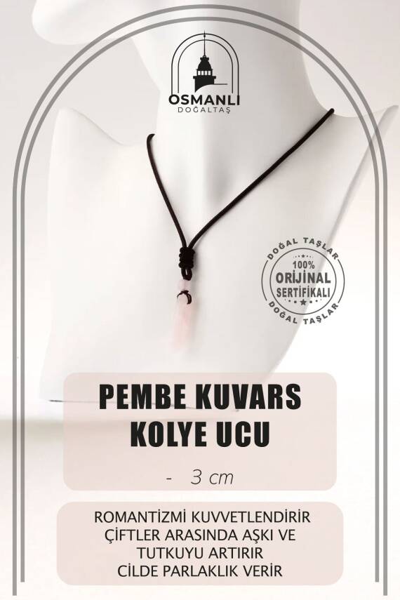 Pembe Kuvars Doğal Taş Kolye Ucu 3cm - 1