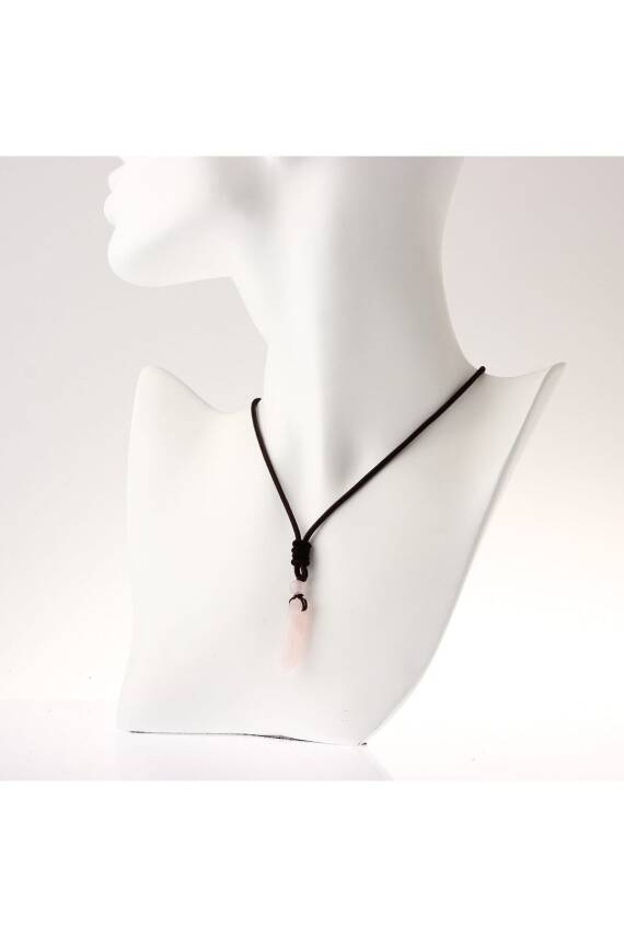 Pembe Kuvars Doğal Taş Kolye Ucu 3cm - 2