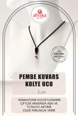 Pembe Kuvars Doğal Taş Kolye Ucu 3cm - 1