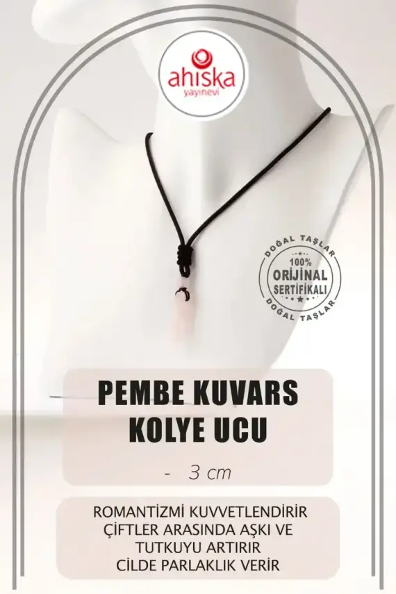 Pembe Kuvars Doğal Taş Kolye Ucu 3cm - 1