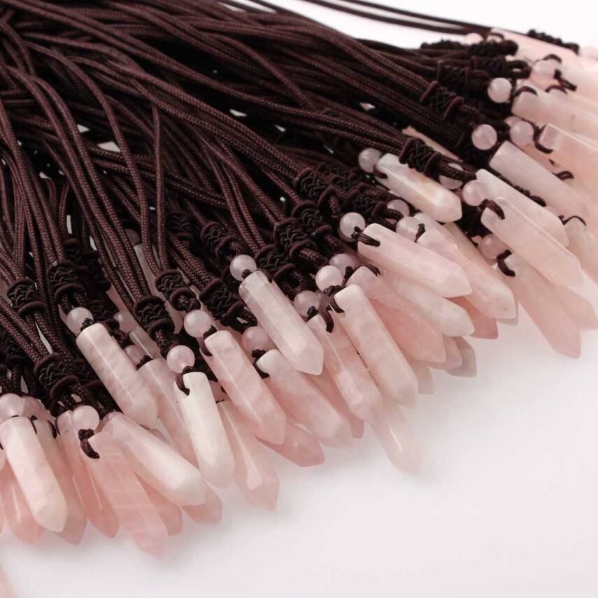 Pembe Kuvars Doğal Taş Kolye Ucu 3cm - 2