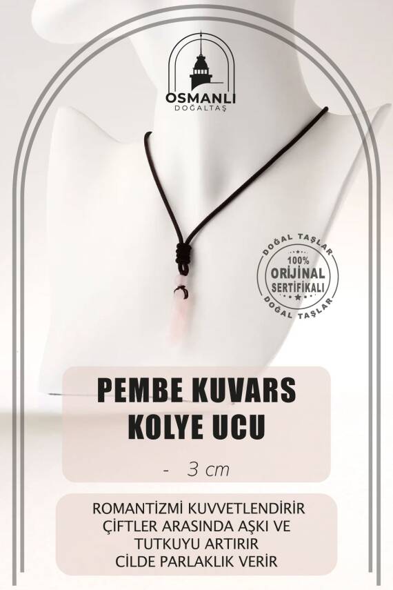 Pembe Kuvars Doğal Taş Kolye Ucu 3cm - 1