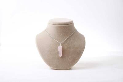 Pembe Kuvars Doğal Taş Kolye Ucu 3x1 cm, Gümüş Zincir - 3