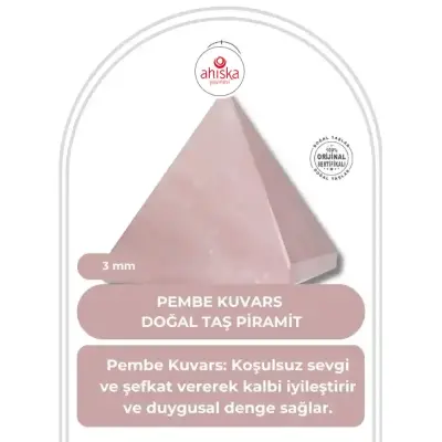 Pembe Kuvars Doğal Taş Piramit - 3cm - Doğal Taş (1)