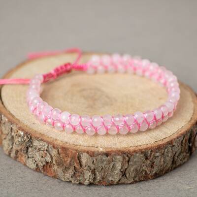 Pembe Kuvars (Gül Kuvars) 3-4mm Çift Sıra Doğal Taş Bileklik - Osmanlı Doğaltaş