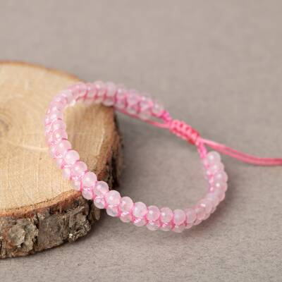 Pembe Kuvars (Gül Kuvars) 3-4mm Çift Sıra Doğal Taş Bileklik - 2