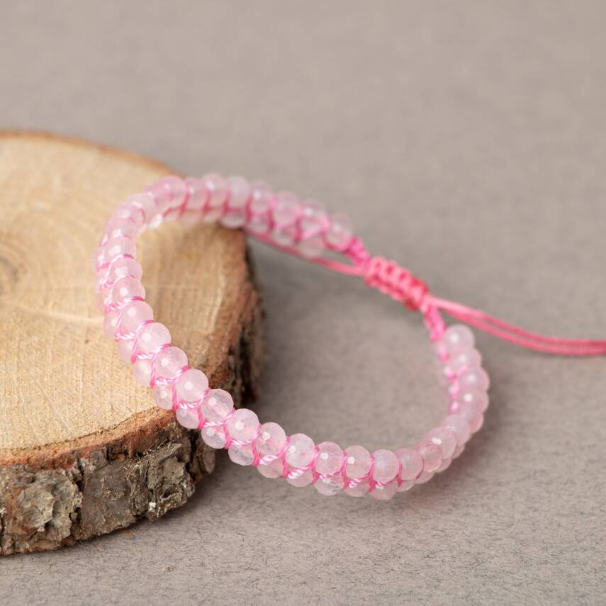 Pembe Kuvars (Gül Kuvars) 3-4mm Çift Sıra Doğal Taş Bileklik - 2