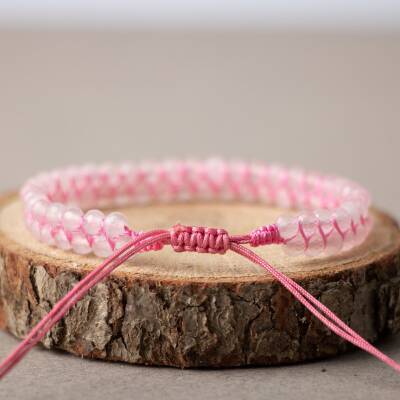 Pembe Kuvars (Gül Kuvars) 3-4mm Çift Sıra Doğal Taş Bileklik - 3