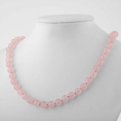 Pembe Kuvars (Gül Kuvars) 8 mm Düğümlü Doğal Taş Kolye - Doğal Taş