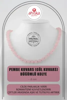 Pembe Kuvars (Gül Kuvars) 8 mm Düğümlü Doğal Taş Kolye - Doğal Taş (1)
