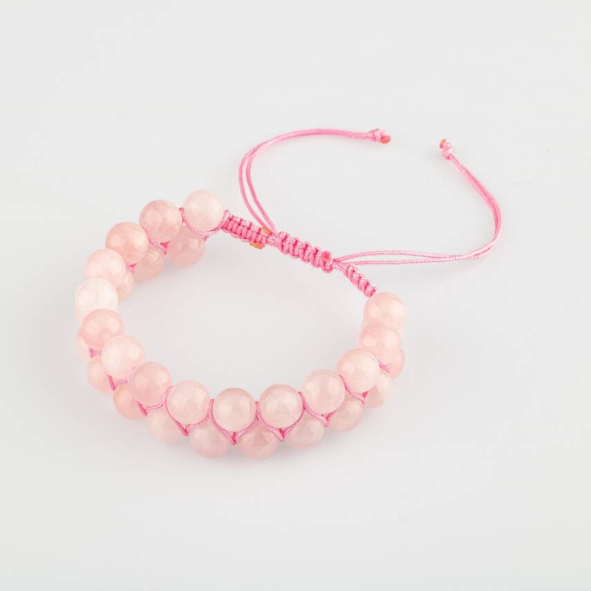 Pembe Kuvars (Gül Kuvars) 8mm Çift Sıra Makrome Doğal Taş Bileklik - 1