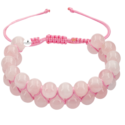 Pembe Kuvars (Gül Kuvars) 8mm Çift Sıra Makrome Doğal Taş Bileklik - 2