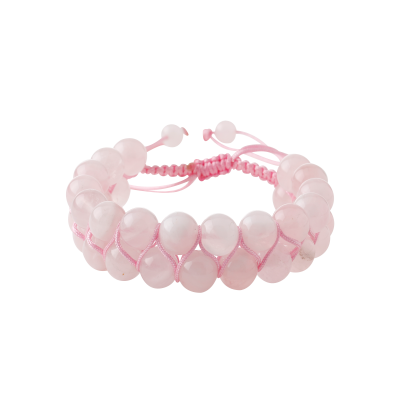 Pembe Kuvars (Gül Kuvars) 8mm Çift Sıra Makrome Doğal Taş Bileklik - 3