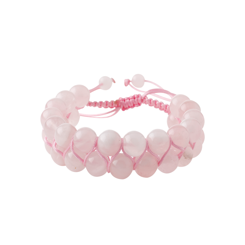 Pembe Kuvars (Gül Kuvars) 8mm Çift Sıra Makrome Doğal Taş Bileklik - 3