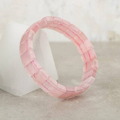 Pembe Kuvars (Gül Kuvars) Doğal Taş Kare Kesim Geniş Kesim Bileklik - 2