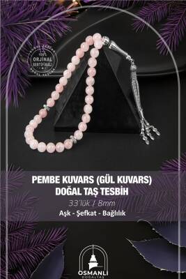 Pembe Kuvars (Gül Kuvars) Doğal Taş Tesbih 33lük - 8mm - 2