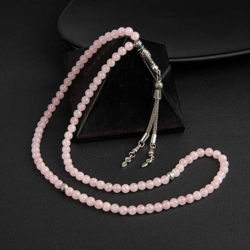 Pembe Kuvars (Gül Kuvars) Doğal Taş Tesbih 99luk - 6mm - 4