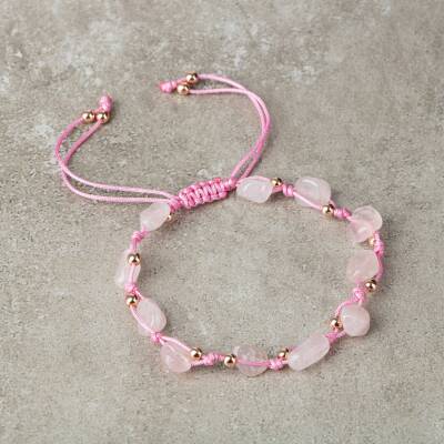 Pembe Kuvars (Gül Kuvars) Natürel Kesim Doğal Taş Makrome Bileklik - Osmanlı Doğaltaş