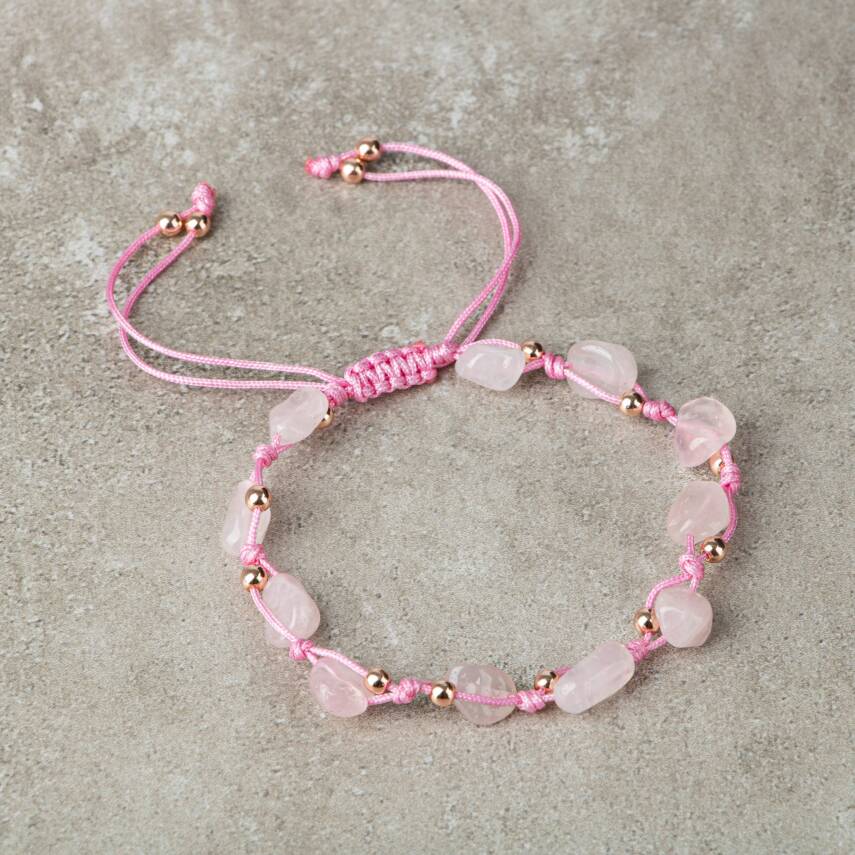 Pembe Kuvars (Gül Kuvars) Natürel Kesim Doğal Taş Makrome Bileklik - 1