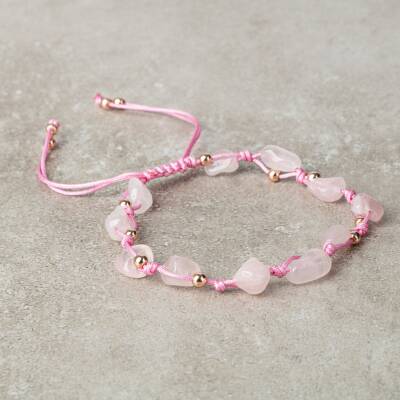Pembe Kuvars (Gül Kuvars) Natürel Kesim Doğal Taş Makrome Bileklik - 2