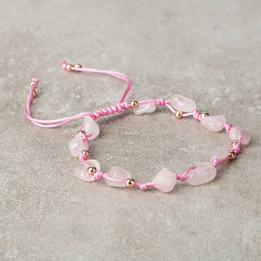 Pembe Kuvars (Gül Kuvars) Natürel Kesim Doğal Taş Makrome Bileklik - 2