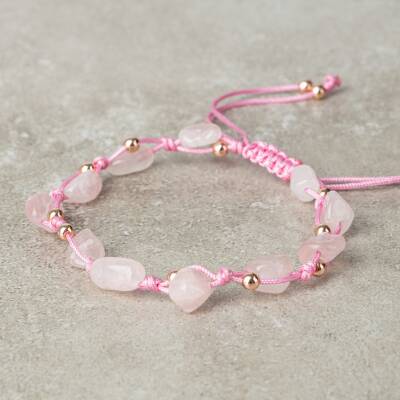Pembe Kuvars (Gül Kuvars) Natürel Kesim Doğal Taş Makrome Bileklik - 3