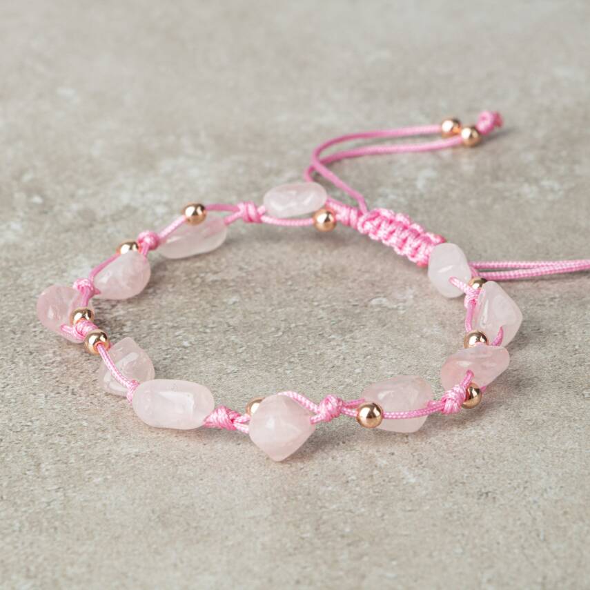 Pembe Kuvars (Gül Kuvars) Natürel Kesim Doğal Taş Makrome Bileklik - 3
